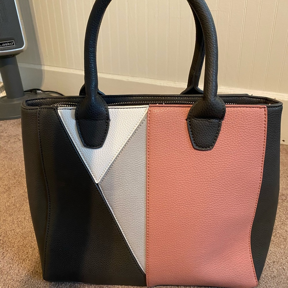 Charming Charlie grey pink and white purse